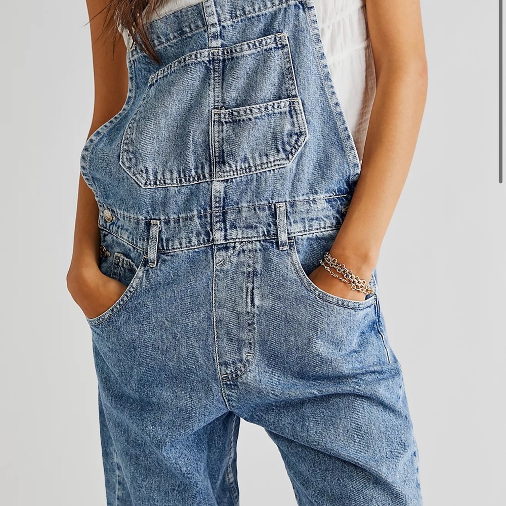 brand new We the free ziggy denim overalls in podwer blue